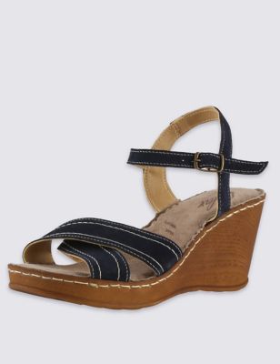 Stain Away&trade; Suede Two Part Wedge Sandals